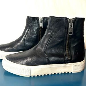 Frye Leather Gia Lug Shearling Lined Double Zip Sneaker Boots